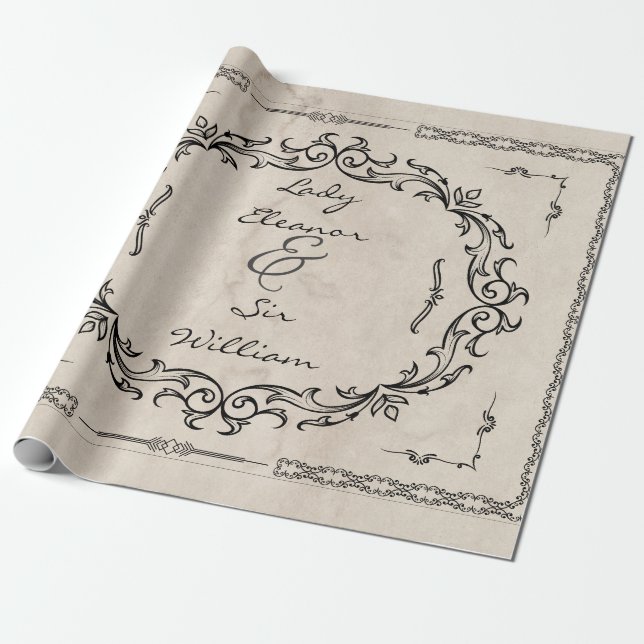 Mediaeval Manuscript Elegant Wedding Wrapping Paper (Unrolled)