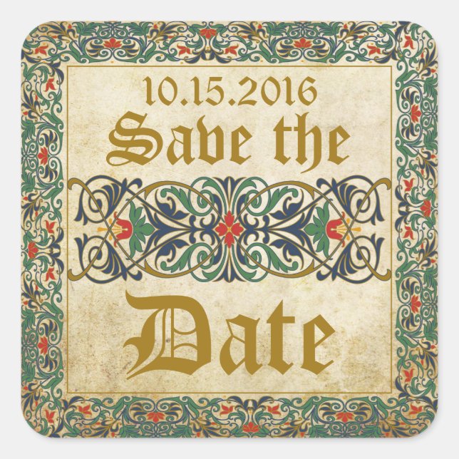 Mediaeval Manuscript Goth Save the Date Label (Front)