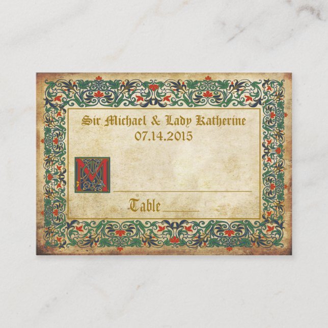 Mediaeval Manuscript Goth Wedding Place Cards (Front)