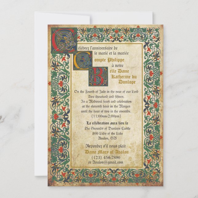 Mediaeval Manuscript Wedding Invitation Card (Front)