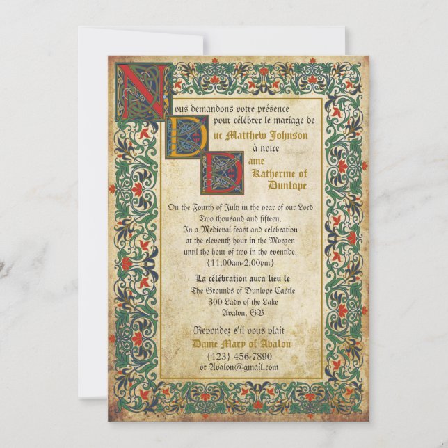 Mediaeval Manuscript Wedding Invitation Card (Front)