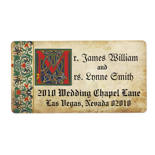 Mediaeval Manuscript Wedding Label (Front)
