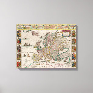 Mediaeval Map of Europe (by Willem Blaeu) Canvas Print