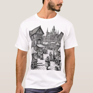 Mediaeval Marketplace Hand-Drawn Sketch T-Shirt
