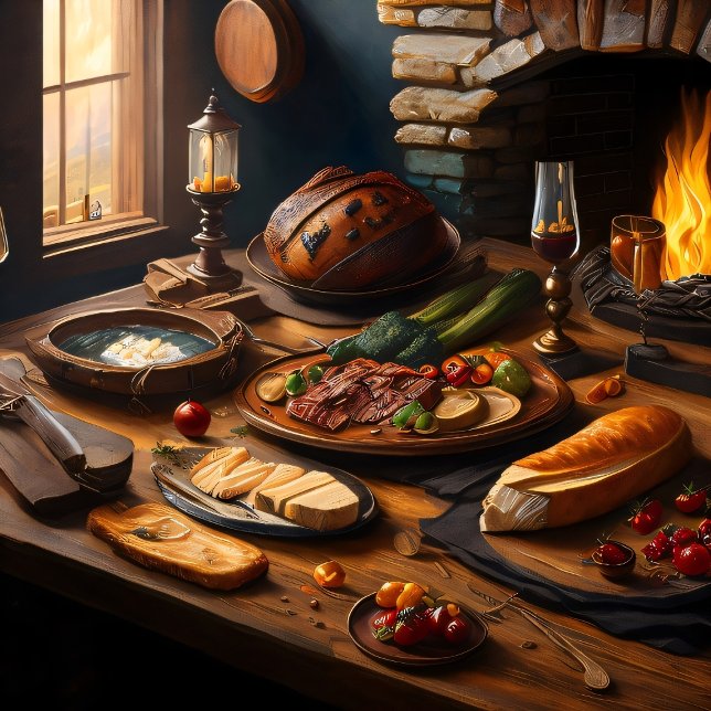 Mediaeval meal Stretched Canvas Print (Creator Uploaded)