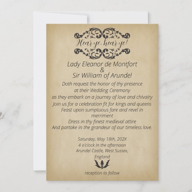 Mediaeval Merriment Faux Parchment Wedding Invitation (Front)