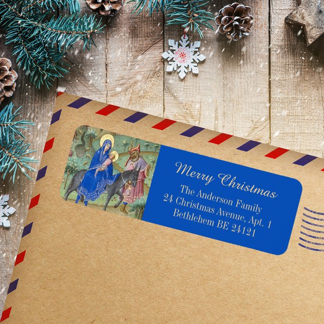 Mediaeval Merry Christmas Fligh Egypt Holy Family (Vintage Medieval Manuscript Merry Christmas Fligh into Egypt Holy Family Return Address Label)