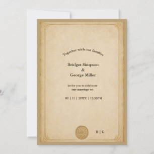 Mediaeval Minimalist Parchment Celtic Knot Wedding Invitation