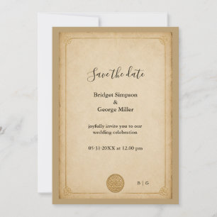 Mediaeval Minimalist Parchment Celtic Knot Wedding Invitation