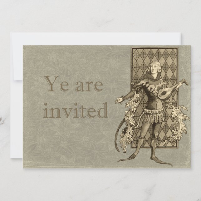 Mediaeval Minstrel and Lute Invitation (Front)