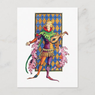 Mediaeval Minstrel and Lute Postcard
