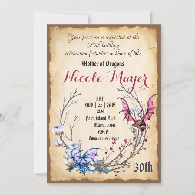 Mediaeval Mother of Dragon 30th Birthday Invitatio Invitation (Front)