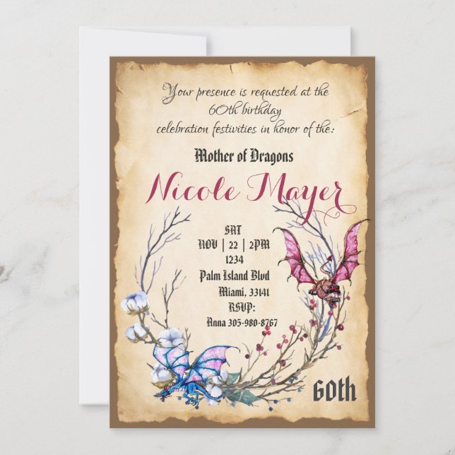 Mediaeval Mother of Dragon 60th Birthday Invitatio Invitation (Front)