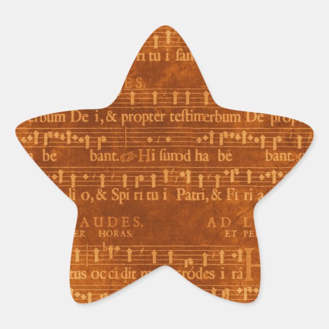 Mediaeval Music Manuscript Star Shape Sticker (Front)