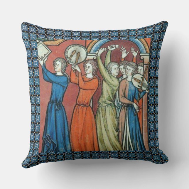 Mediaeval musicians pillow with blue background (Back)