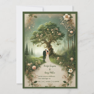Mediaeval mystic fantasy engraving Forest Wedding  Invitation