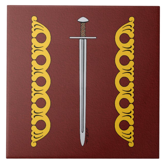 Mediaeval Norman Sword and Decorative Bands Tile (Front)