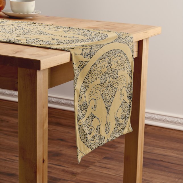 Mediaeval Oriental Griffins And Lions Pattern Short Table Runner (In Situ)