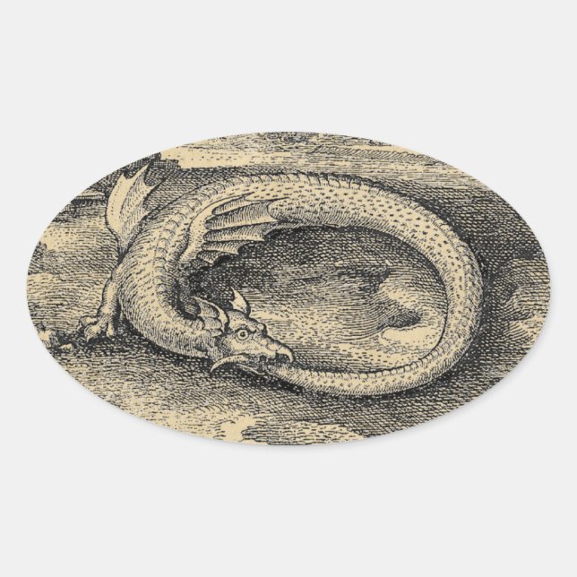 Mediaeval Ouroboros Dragon Oval Sticker (Front)