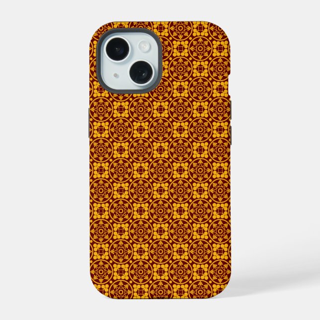 Mediaeval Pattern Gold & Red iPhone 15 Case (Back)