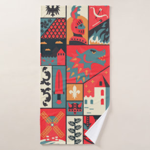 Mediaeval pattern seamless design. Decoration text Bath Towel