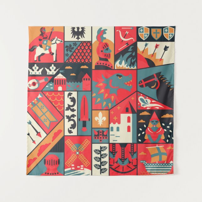 Mediaeval pattern seamless design. Decoration text Tapestry (Front)