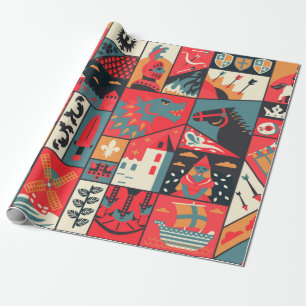 Mediaeval pattern seamless design. Decoration text Wrapping Paper