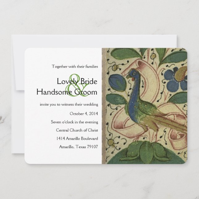 Mediaeval Pheasant Vintage Wedding Invitation (Front)
