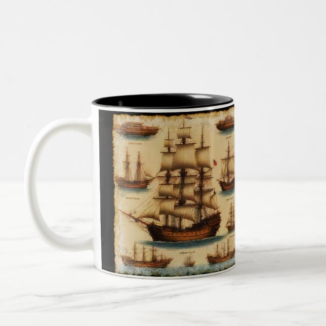 Mediaeval Pirate Ships Two-Tone Coffee Mug (Left)