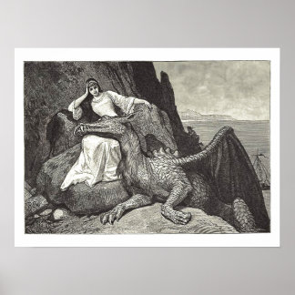 Mediaeval Queen and Her Pet Dragon Poster