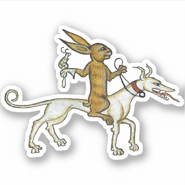 Mediaeval Rabbit Riding Dog and Holding Snail (Front)