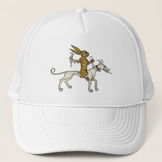 Mediaeval Rabbit Riding Dog and Holding Snail Trucker Hat (Front)