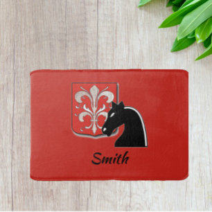 Mediaeval Red and Black Knight and Shield  Bath Mat