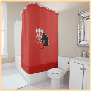 Mediaeval Red and Black Knight and Shield Shower Curtain