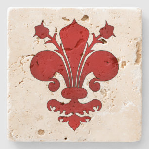 Mediaeval red fleur de lis symbol stone coaster