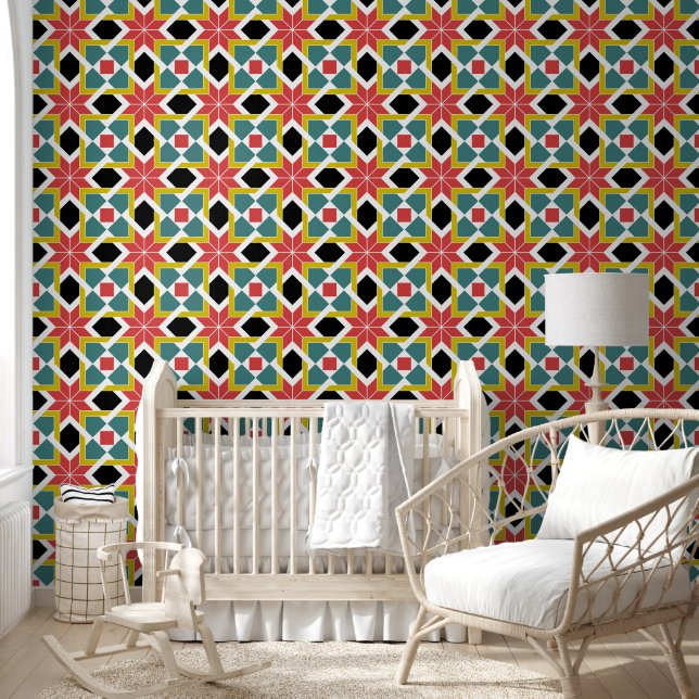 Mediaeval Red Green Black Saltire Cross Pattern Wallpaper (Kids)