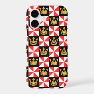 Mediaeval Red White Faux Gold Crown Pattern