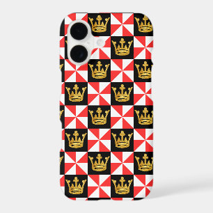 Mediaeval Red White Faux Gold Crown Pattern