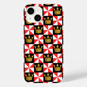 Mediaeval Red White Faux Gold Crown Pattern Case-Mate iPhone 14 Case