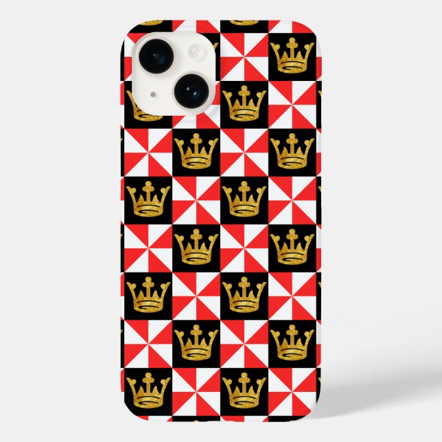 Mediaeval Red White Faux Gold Crown Pattern Case-Mate iPhone Case (Back)