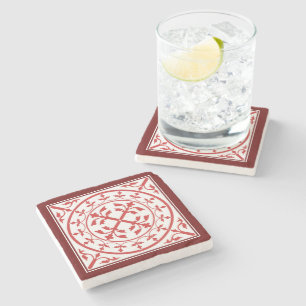 Mediaeval Red White Marble Wreath Leaves Romanesqu Stone Coaster