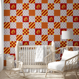 Mediaeval Red Yellow Magical Fantasy Heraldic Wallpaper
