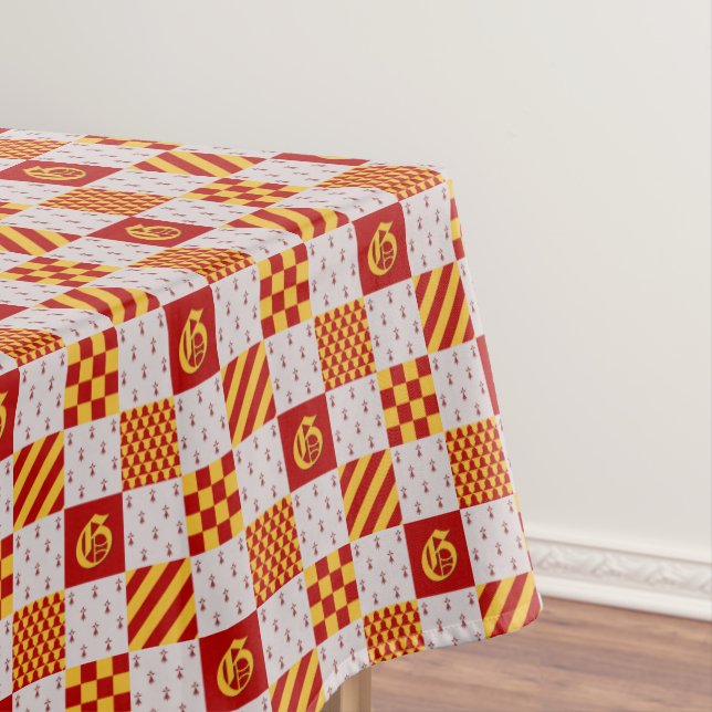 Mediaeval Red Yellow Vair Ermine Heraldic Pattern Tablecloth (In Situ)