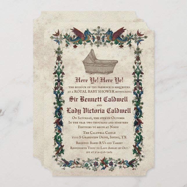 Mediaeval Renaissance Baby Shower Invitation (Front/Back)