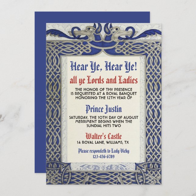 Mediaeval Renaissance Birthday Invitation (Front/Back)