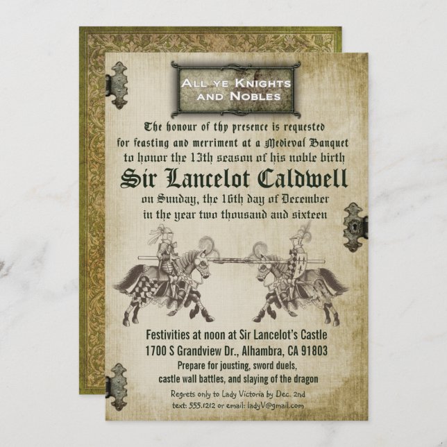 Mediaeval Renaissance Birthday Wedding Invitation (Front/Back)