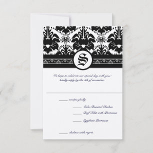 Mediaeval Renaissance Black Damask RSVP Invitation