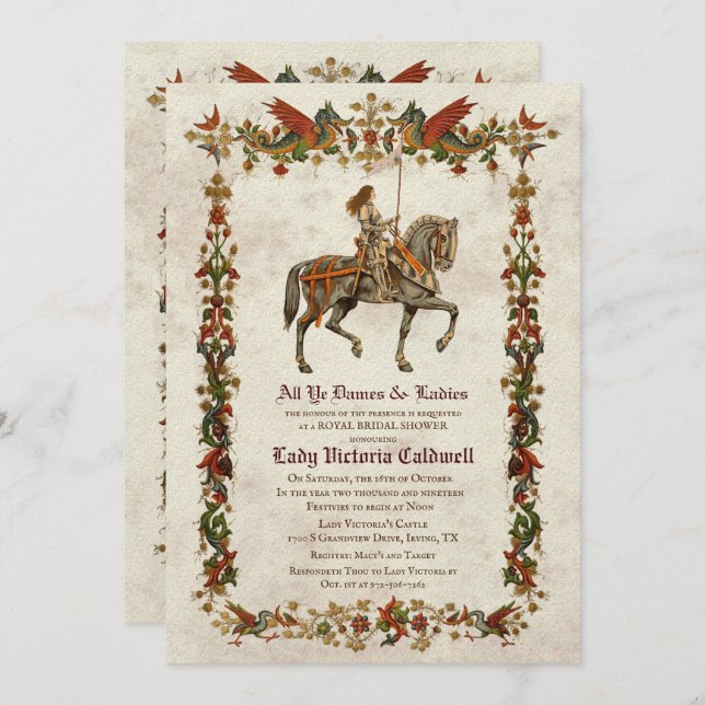 Mediaeval Renaissance Bridal Shower Invitation (Front/Back)