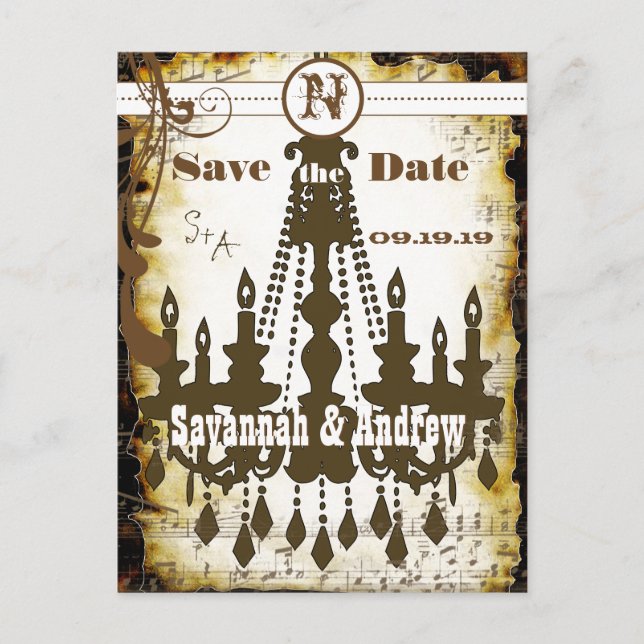 Mediaeval Renaissance Chandelier Save the Date Announcement Postcard (Front)