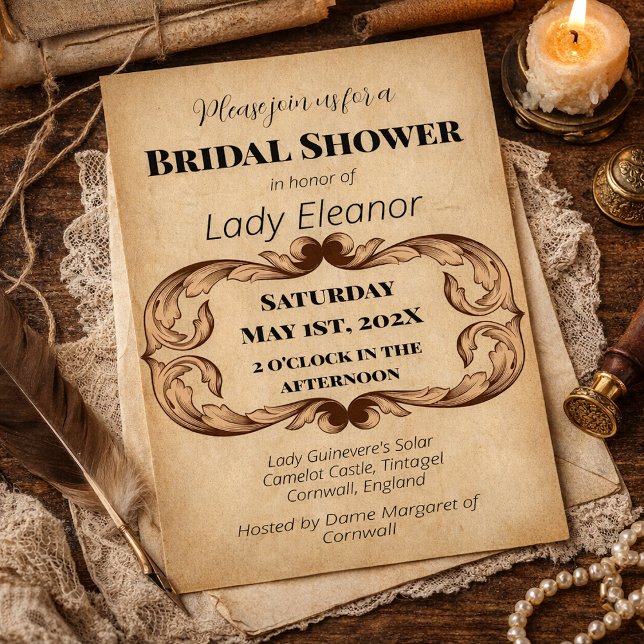 Mediaeval Renaissance Faux Parchment Bridal Shower Invitation (Creator Uploaded)